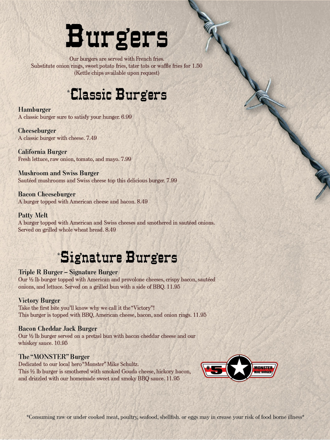 Menu Burgers Triple R Grill And Bar